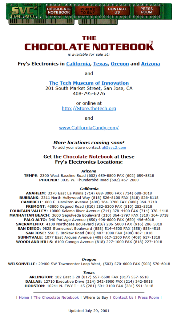 Chocolate Notebook sales locations